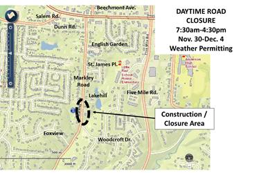 Markley Road Daytime Closure – Beechmont to Woodcroft Drive
